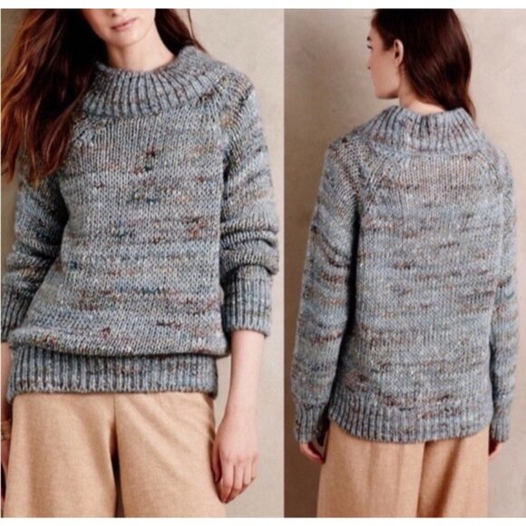 Anthropologie MOTH Sweater Blue Specks M Medium Thick Collared Alpaca Blend - Picture 2 of 13